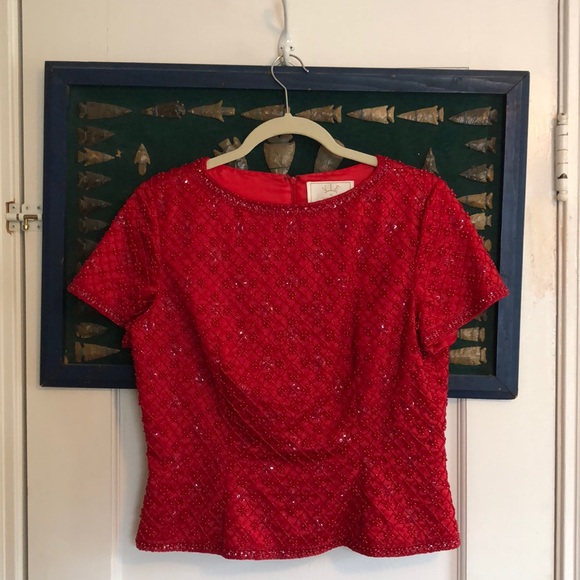 Red beaded VIE top - Picture 1 of 4